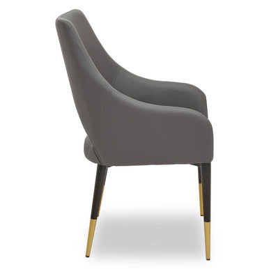 Gilden Grey Leather Dining Chair With Gold Tip Legs