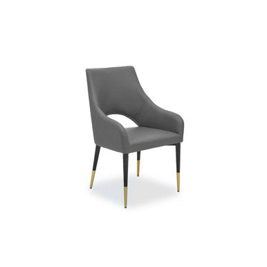 Gilden Grey Leather Dining Chair With Gold Tip Legs