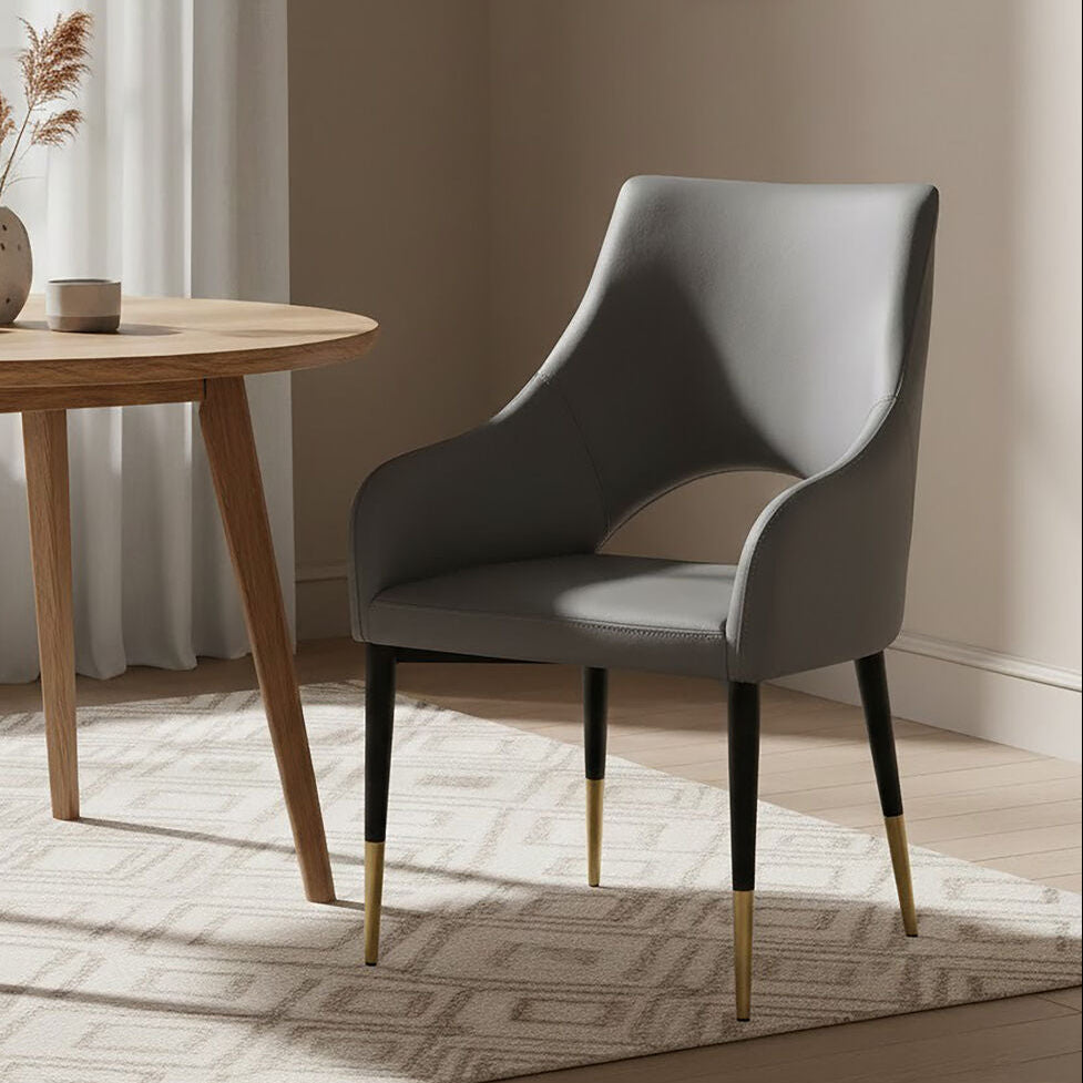 Gilden Grey Leather Dining Chair With Gold Tip Legs
