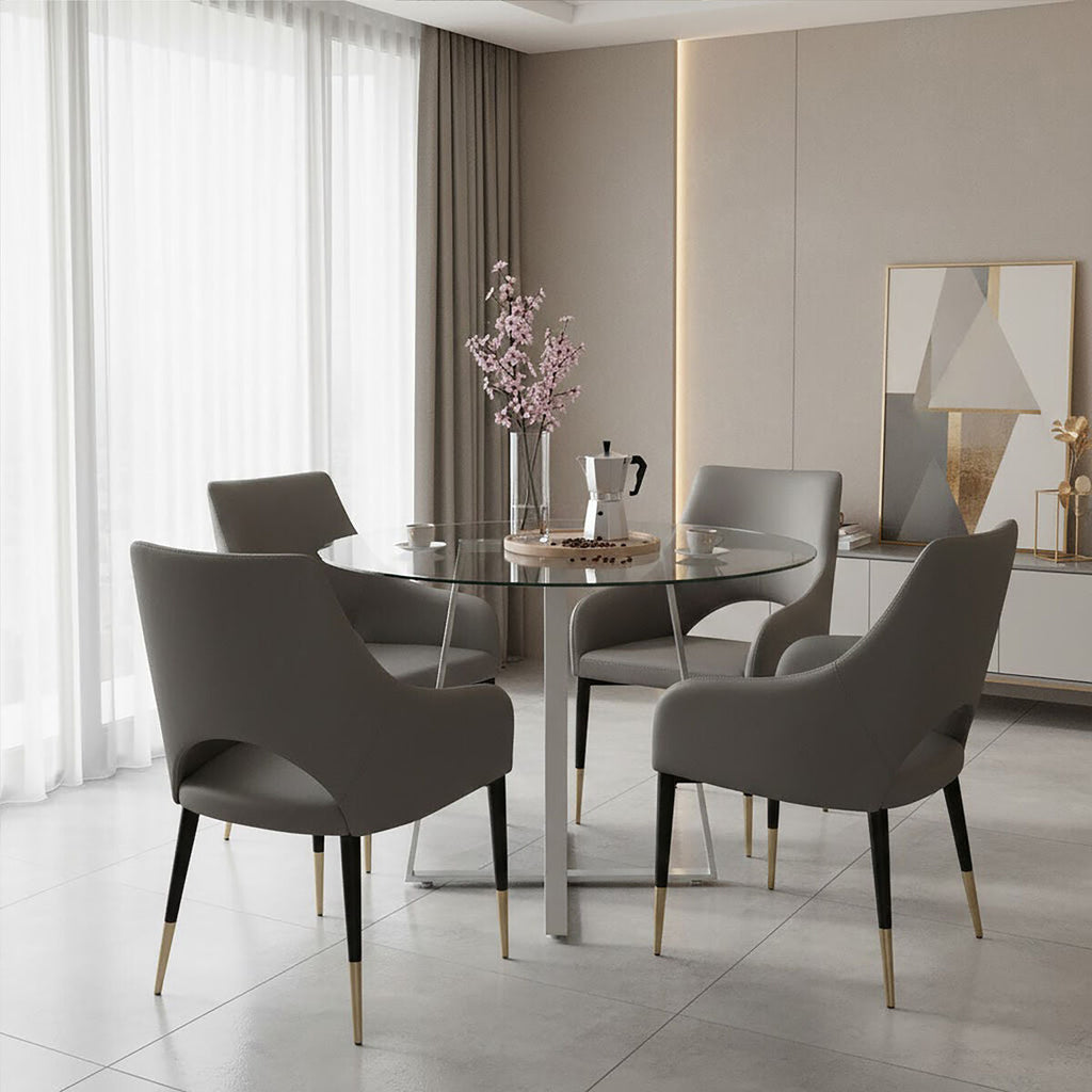 Gilden Grey Leather Dining Chair With Gold Tip Legs