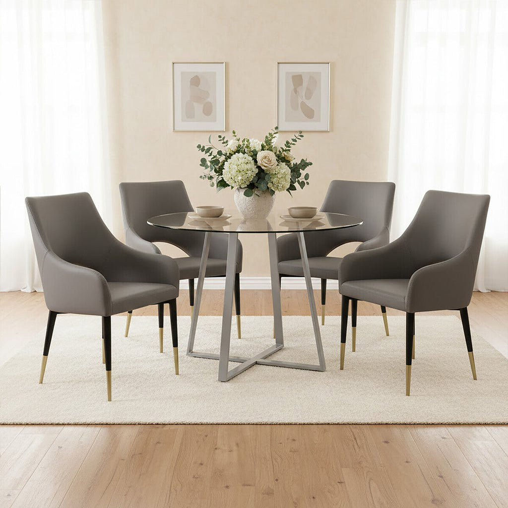 Gilden Grey Leather Dining Chair With Gold Tip Legs