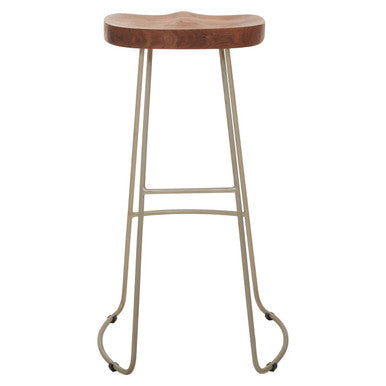 Nandri Acacia Wood & Antique Silver Bar Stool