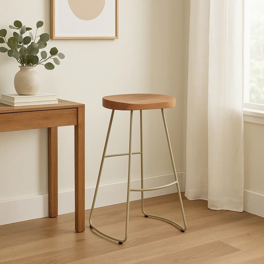 Nandri Acacia Wood & Antique Silver Bar Stool