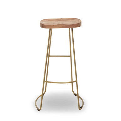 Nandri Acacia Wood & Antique Brass Bar Stool