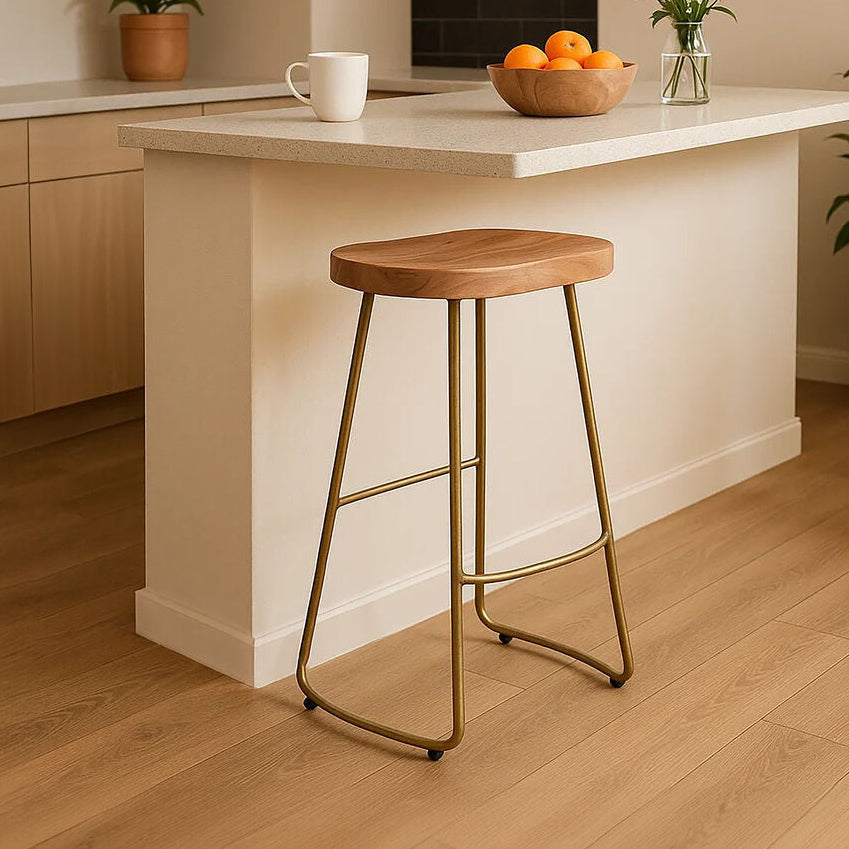 Nandri Acacia Wood & Antique Brass Bar Stool