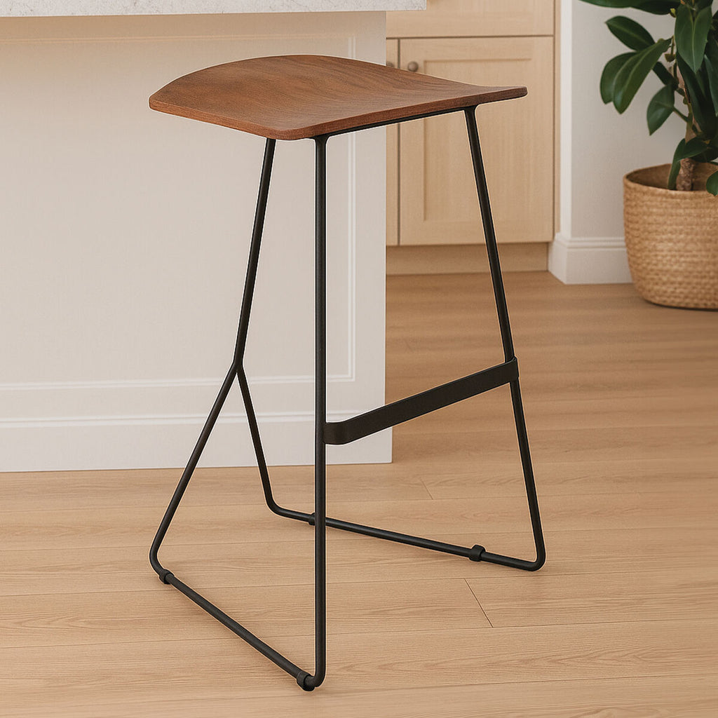 Nandri Acacia Wood With Black Frame Bar Stool