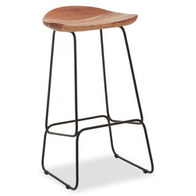 Nandri Acacia Wood & Black Frame Bar Stool