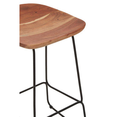 Nandri Acacia Wood & Black Frame Bar Stool