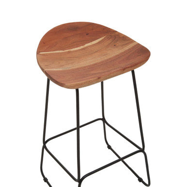 Nandri Acacia Wood & Black Frame Bar Stool