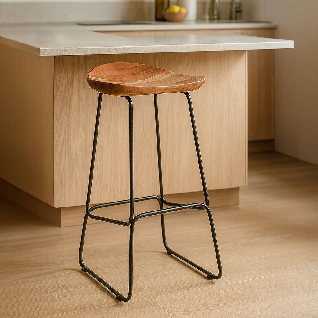 Nandri Acacia Wood & Black Frame Bar Stool