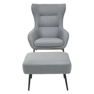 Kaiko Grey Leather Armchair & Footstool