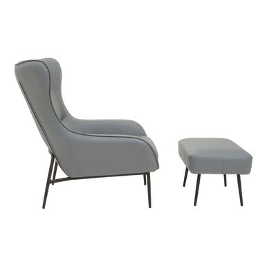 Kaiko Grey Leather Armchair & Footstool