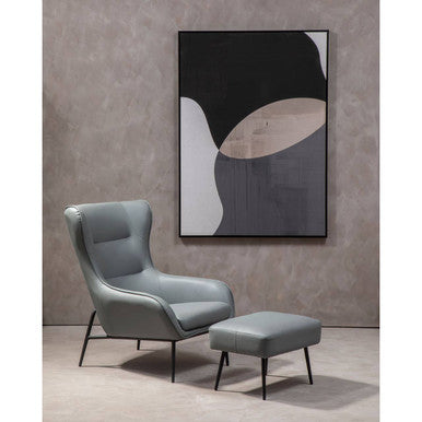 Kaiko Grey Leather Armchair & Footstool