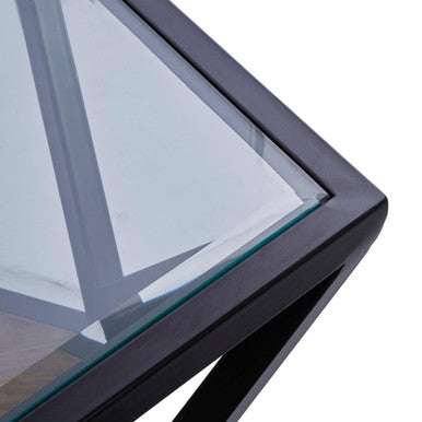 Black Hexagon Metal Frame Coffee Table With Glass Top, Cibo