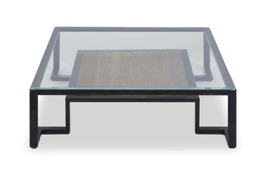 Black Wooden Frame & Glass Top Coffee Table With Shelf, Cibo