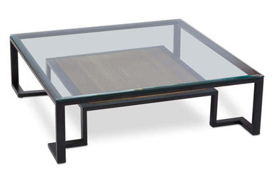 Black Wooden Frame & Glass Top Coffee Table With Shelf, Cibo
