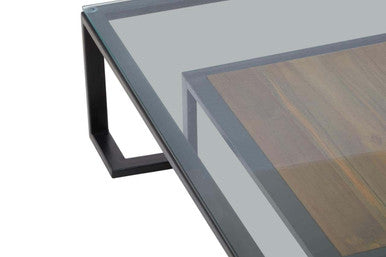 Black Wooden Frame & Glass Top Coffee Table With Shelf, Cibo