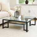 Black Wooden Frame & Glass Top Coffee Table With Shelf, Cibo