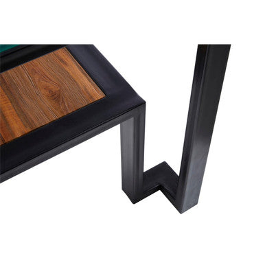 Clear Glass Top Side Table With Lower Wood Shelf & Black Metal Frame, Cibo