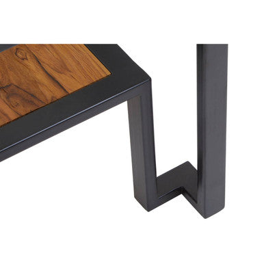 Clear Glass Top Side Table With Lower Wood Shelf & Black Metal Frame, Cibo
