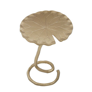Handcrafted Gold Metal Side Table With Floral Inspired Scalloped Top, Inventivo