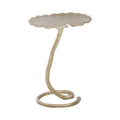 Handcrafted Gold Metal Side Table With Floral Inspired Scalloped Top, Inventivo