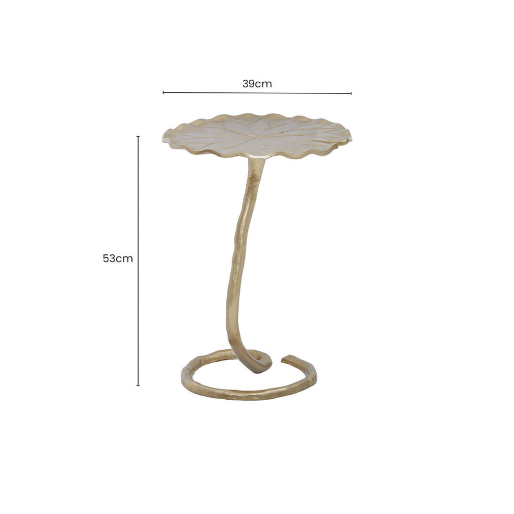 Handcrafted Gold Metal Side Table With Floral Inspired Scalloped Top, Inventivo