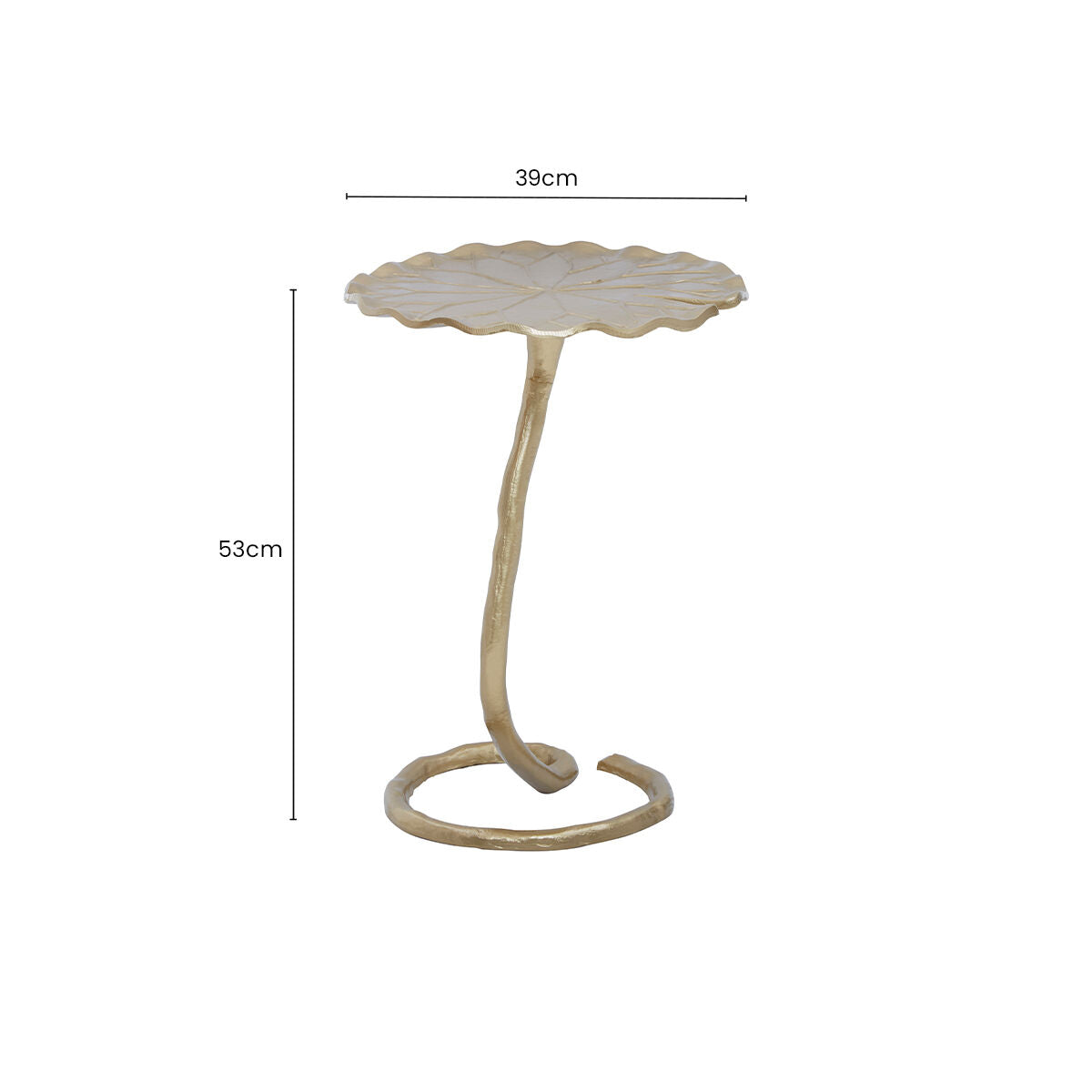 Handcrafted Gold Metal Side Table With Floral Inspired Scalloped Top, Inventivo