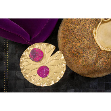 Handcrafted Gold Metal Side Table With Floral Inspired Scalloped Top, Inventivo