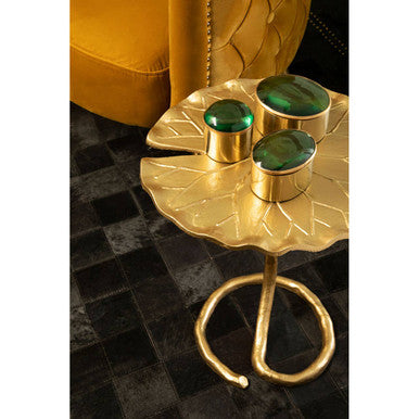 Handcrafted Gold Metal Side Table With Floral Inspired Scalloped Top, Inventivo