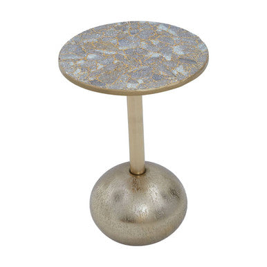 Geometric Mosaic Top Gold Side Table With Slim Column & Round Base, Inventivo
