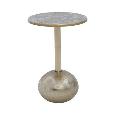 Geometric Mosaic Top Gold Side Table With Slim Column & Round Base, Inventivo