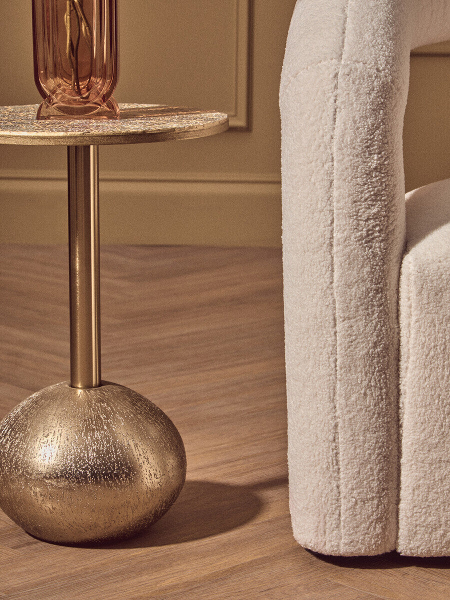 Geometric Mosaic Top Gold Side Table With Slim Column & Round Base, Inventivo