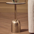 Geometric Mosaic Accent Side Table With Slim Gold Cylindrical Pedestal Base, Inventivo