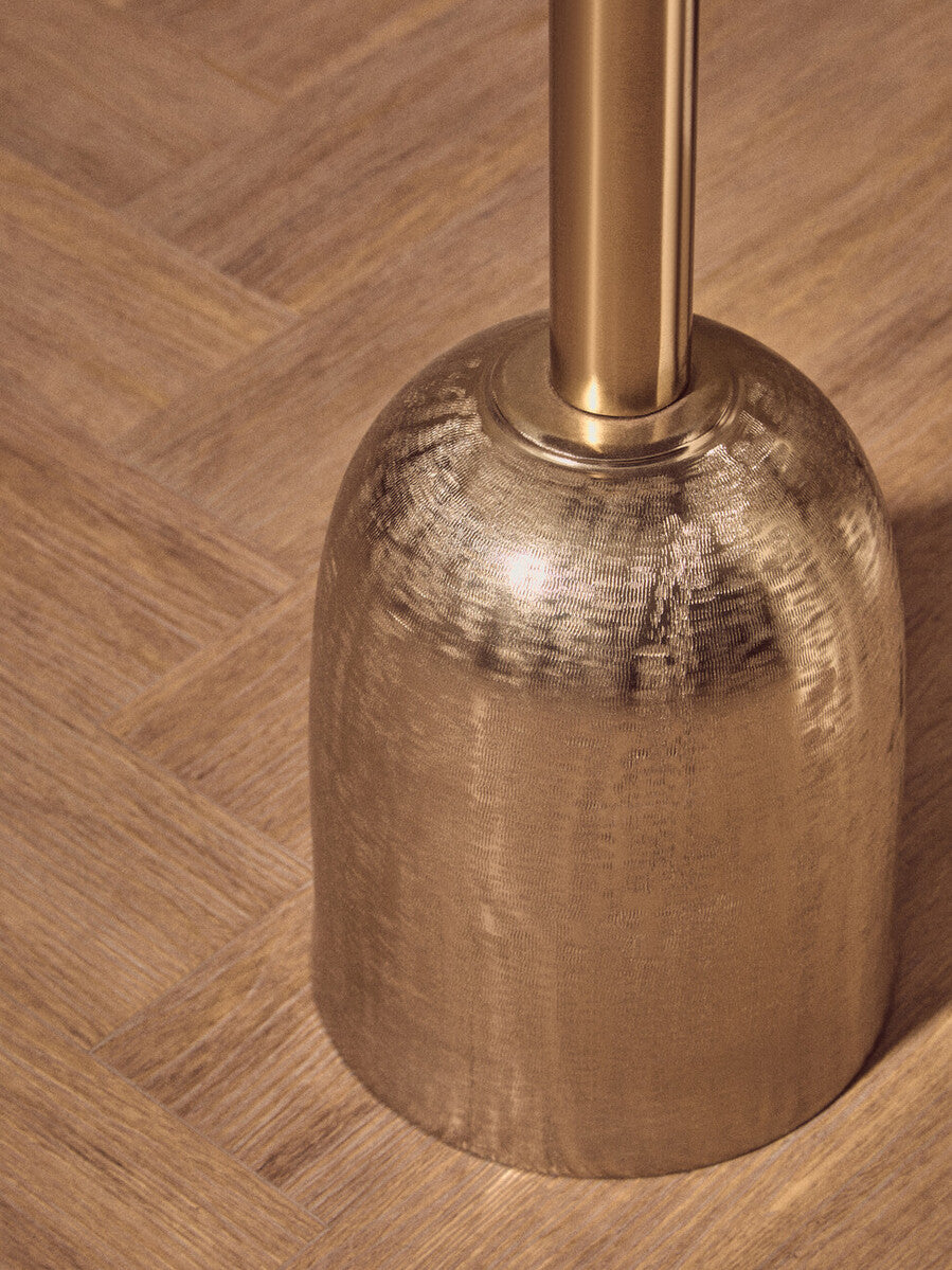 Geometric Mosaic Accent Side Table With Slim Gold Cylindrical Pedestal Base, Inventivo