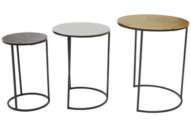 Set Of 3 Black & Gold Hammered Metal Nesting Tables, Elias