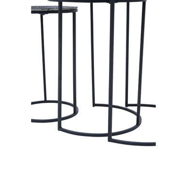 Set Of 3 Black & Gold Hammered Metal Nesting Tables, Elias
