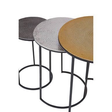 Set Of 3 Black & Gold Hammered Metal Nesting Tables, Elias