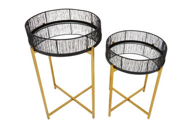 Set Of 2 Black Wire & Gold Metal Frame Nesting Tables, Enzo