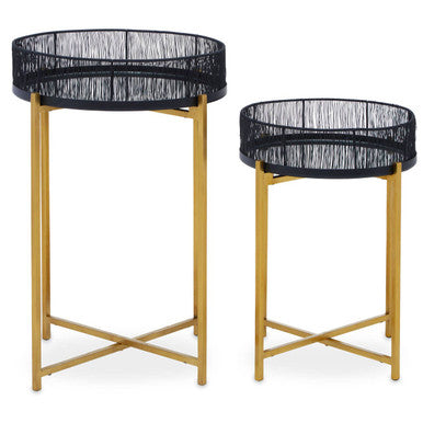 Set Of 2 Black Wire & Gold Metal Frame Nesting Tables, Enzo