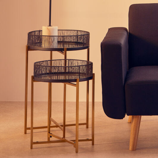 Set Of 2 Black Wire & Gold Metal Frame Nesting Tables, Enzo