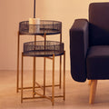 Set Of 2 Black Wire & Gold Metal Frame Nesting Tables, Enzo