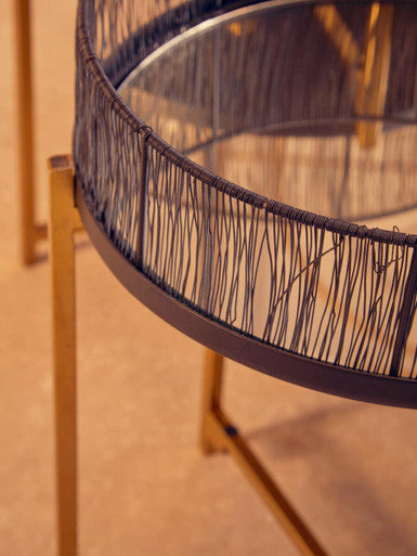 Set Of 2 Black Wire & Gold Metal Frame Nesting Tables, Enzo