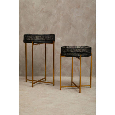 Set Of 2 Black Wire & Gold Metal Frame Nesting Tables, Enzo