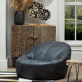 Hoxton Antique Black Leather Lounge Cocoon Chair