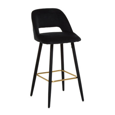 Warren Bar Chair Velvet Black Mid-Century