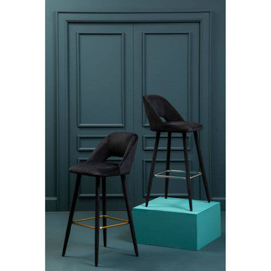 Warren Bar Chair Velvet Black Mid-Century