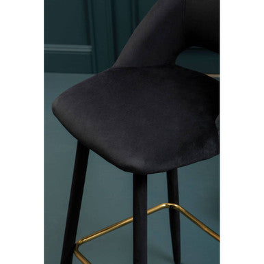 Warren Bar Chair Velvet Black Mid-Century