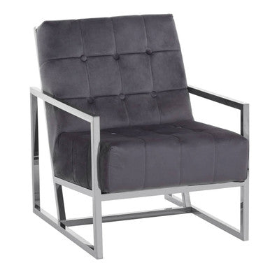 Hana Grey Velvet Chair With Stainless Steel Frame