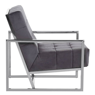 Hana Grey Velvet Chair With Stainless Steel Frame